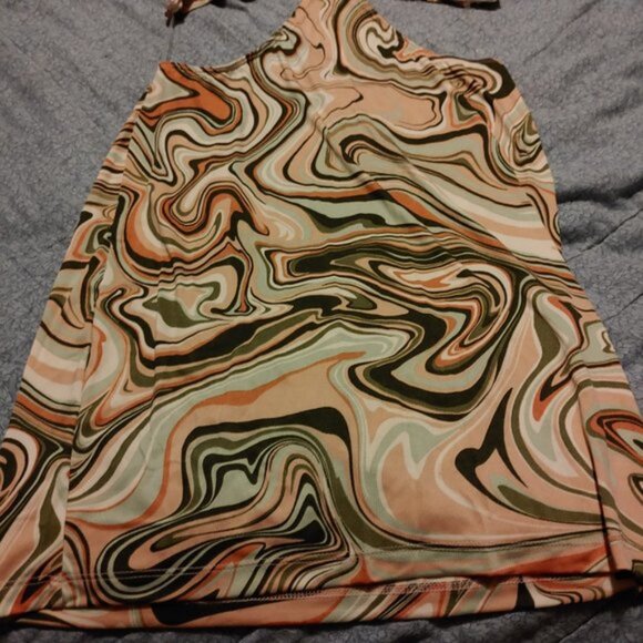 Rue21 NWT Funky brown and green pattern two piece dress with cut outs size large - Picture 3 of 7